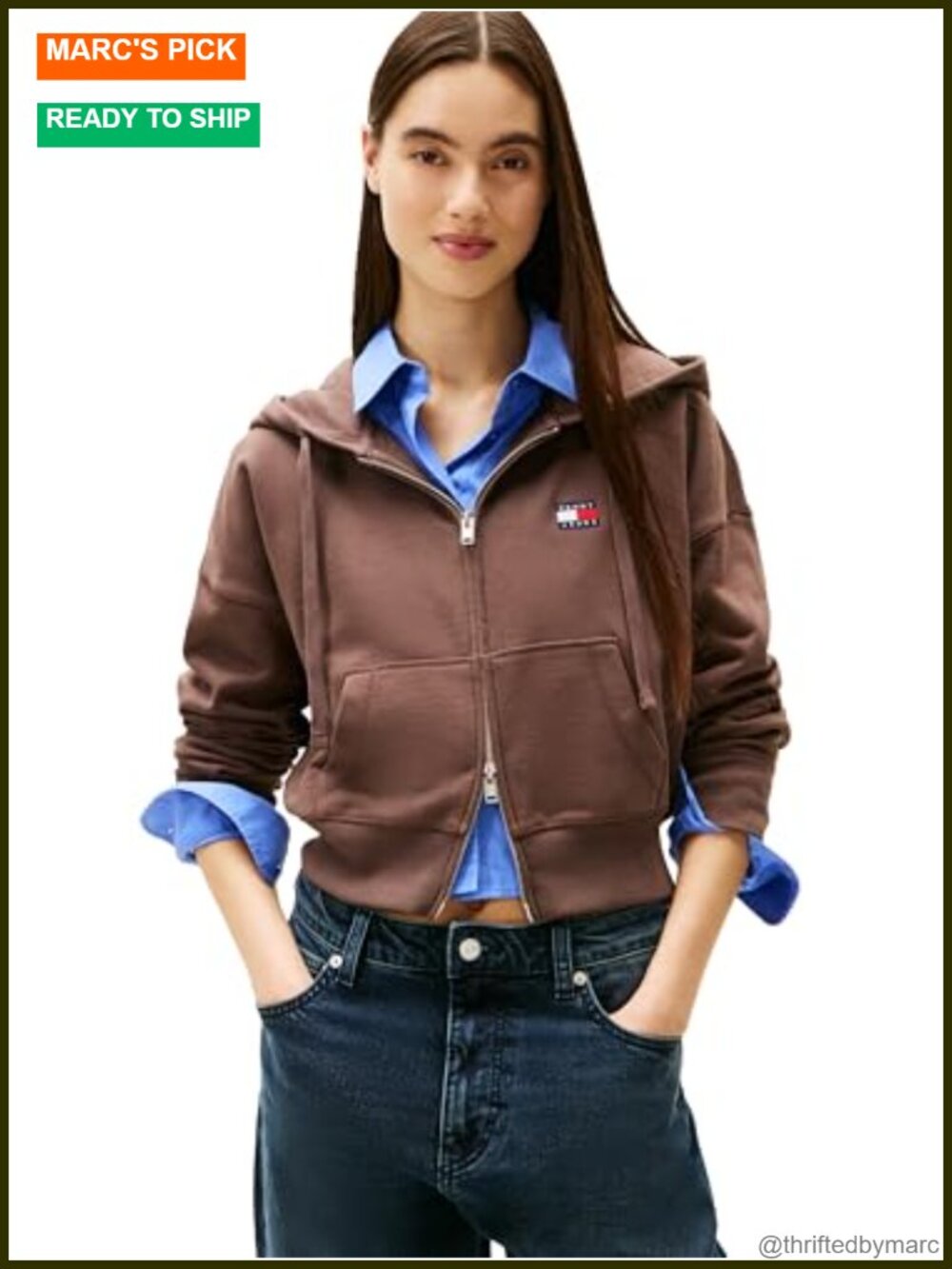 Womens Cropped Zip Up Hoodie Embroidered Flag Logo Cotton